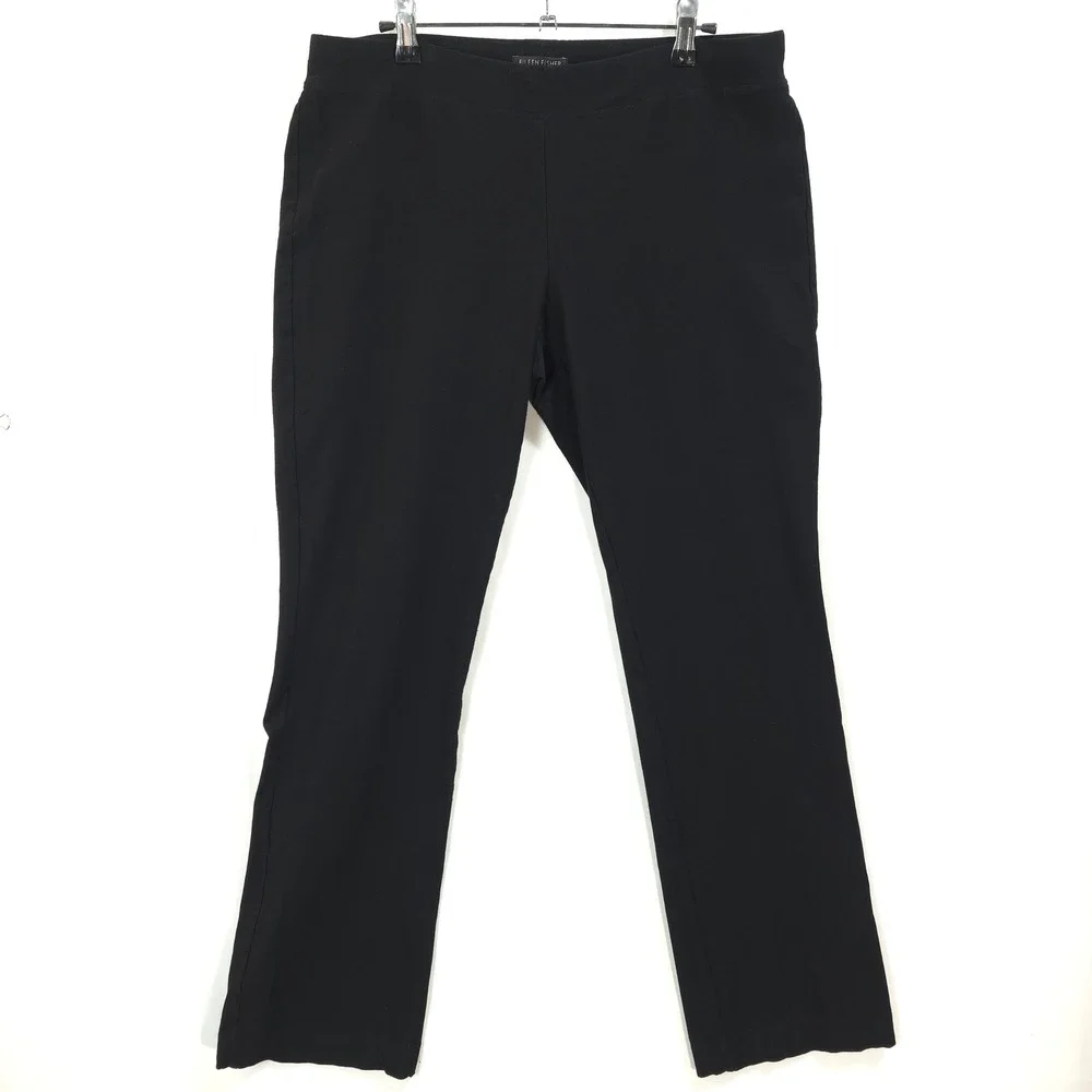 Eileen Fisher Crepe Pants Pull On Stretch Black Women M Minimalist Chic Travel